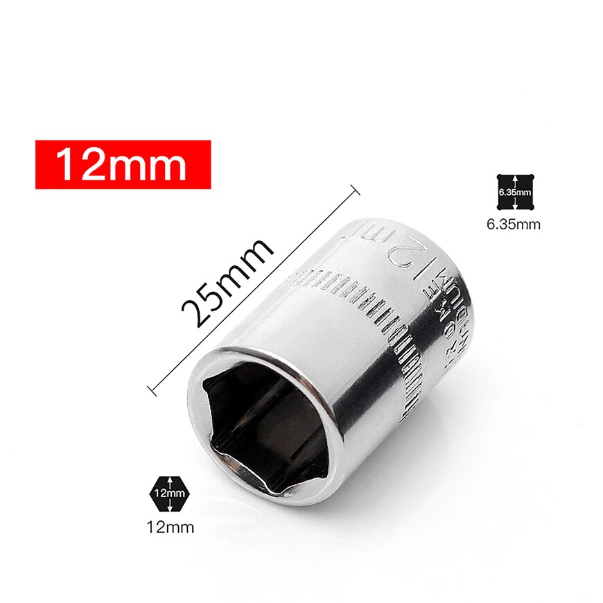 Socket 1/4 in Drive Metric Hex Square 6Points 4-14mm Individual Hex Polished CRV: BS09-12mm-2.5cm
