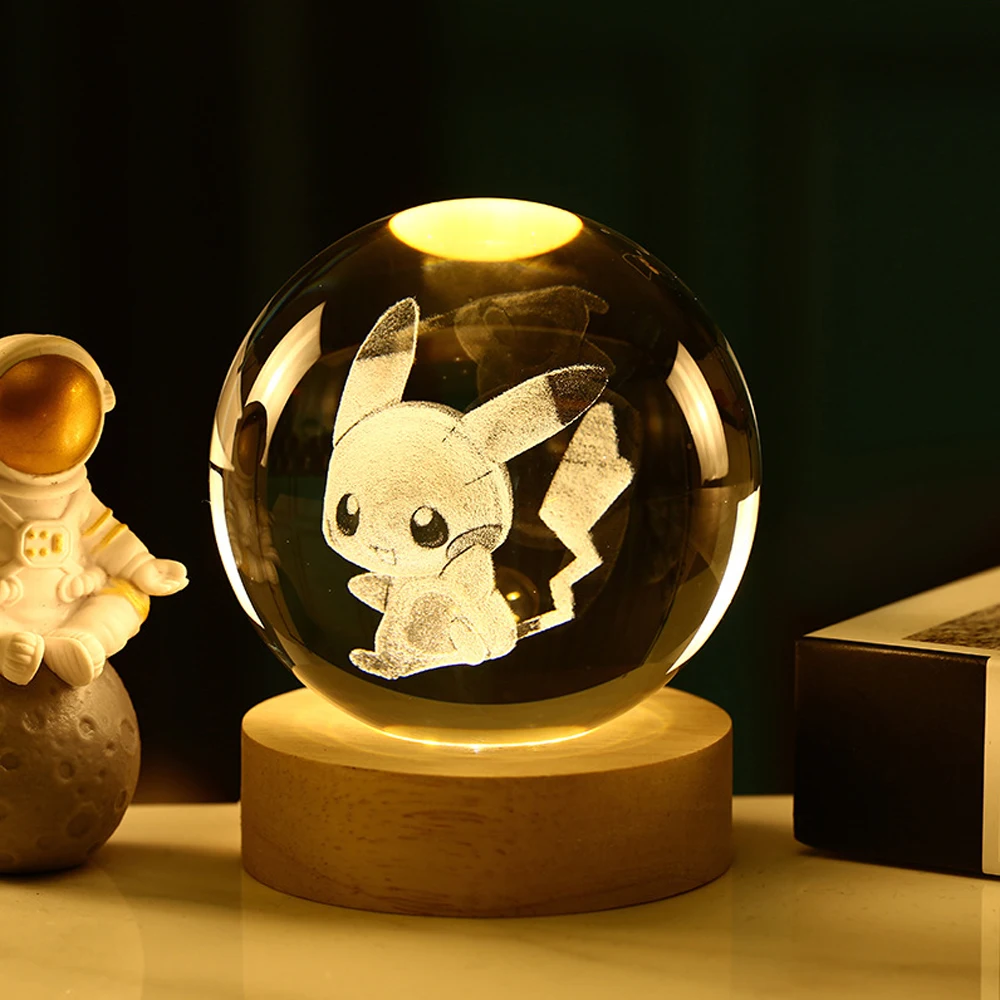 Pokemon bola de cristal 3d pikachu gengar mewtwo base da lâmpada pokeball cristal pokemon bola vidro figura luz da noite presente natal