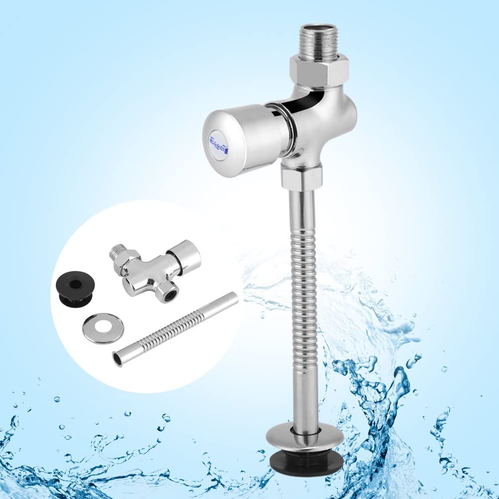 Button Type Urinal Flush Valve, Bath Toilet Urinal Flush Valve Assy with Bend Pipe, Urinal Chrome Supply Exposed Fittings