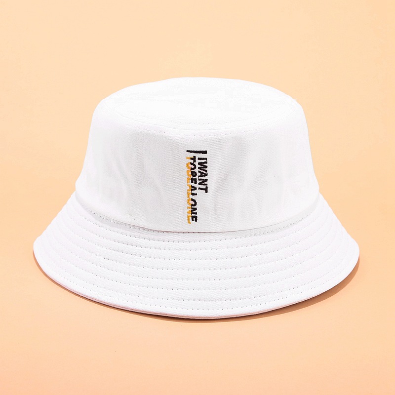 Fiskerhat mænd jeg vil have breve broderet bassinhue kvinder forår og sommer udendørs vilde afslappede mænd spand solhat: Hvid