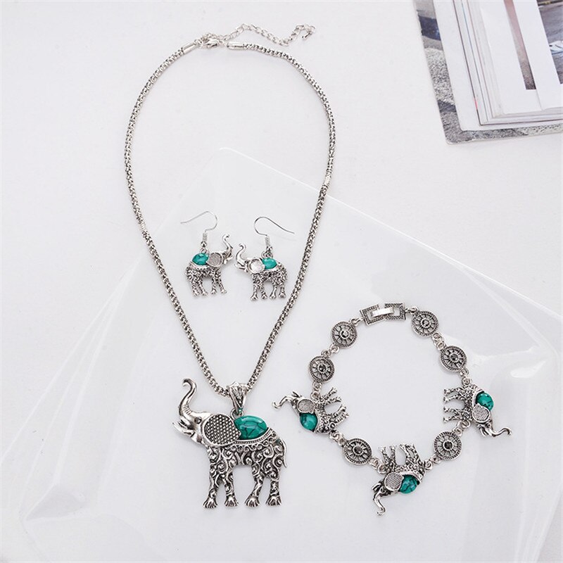 Shineland carino elefante gioielli ciondolo regolare bracciali catena collane dubai set per le donne collare elefante 4 pz/set