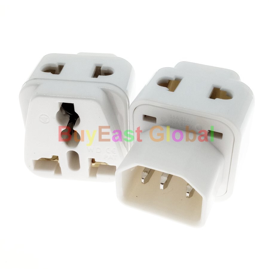 (Pack 3) 2 IN 1 - Universal to IEC320 C14 Male Electrical Plug Adapter AC100~250V 10A White / Black