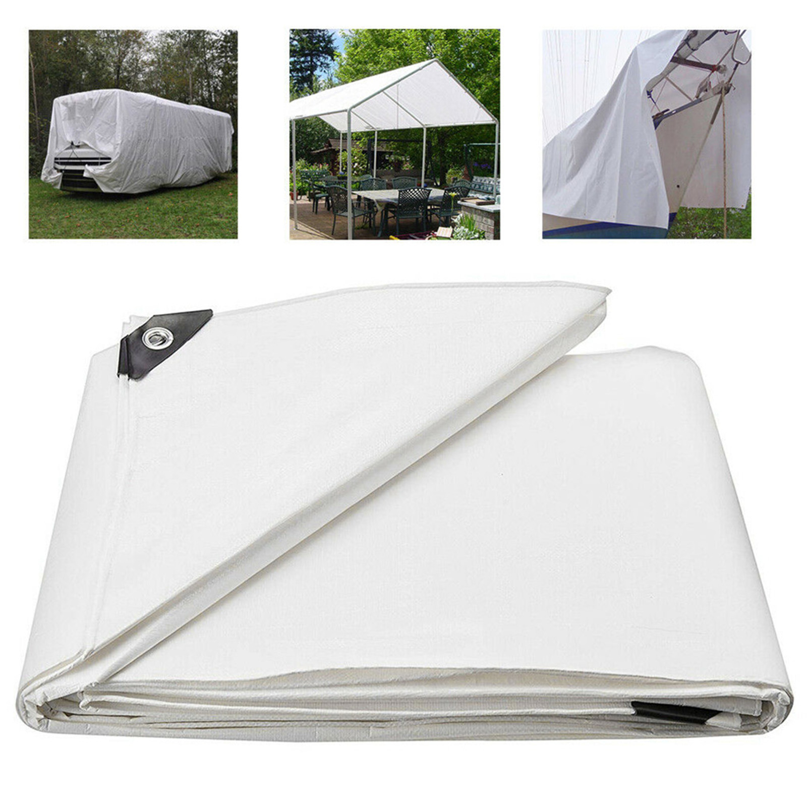6.6x16Ft 2x5 Meter White Waterproof Poly Tarpaulin Cover Tarpaulin Weatherproof