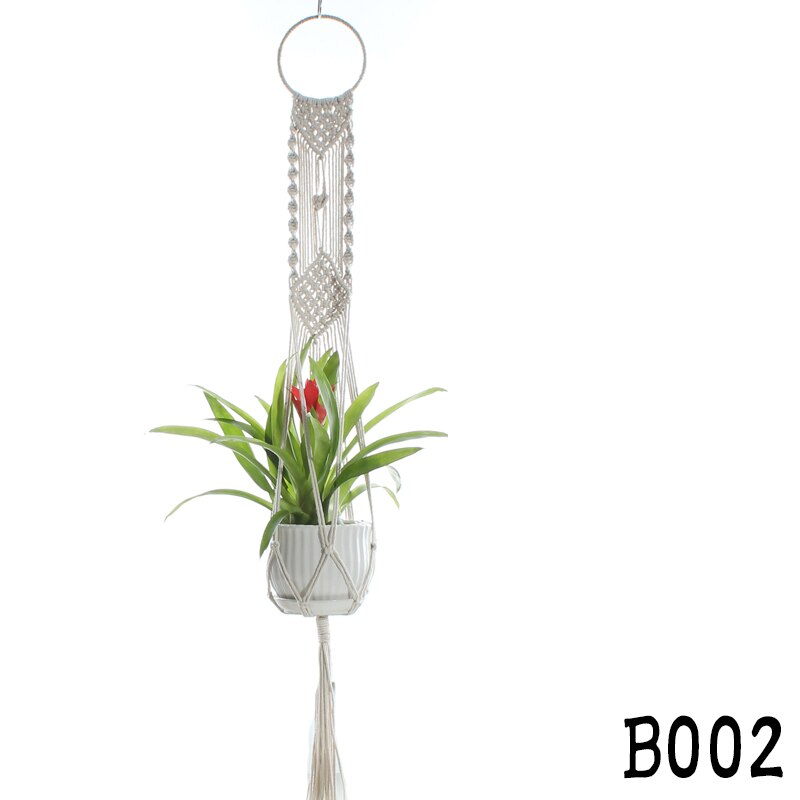 Macrame plantebøjler håndlavet indendørs udendørs hængende planter kurv bomuldstov med perler ingen kvaster kurv bomuldstov: B002