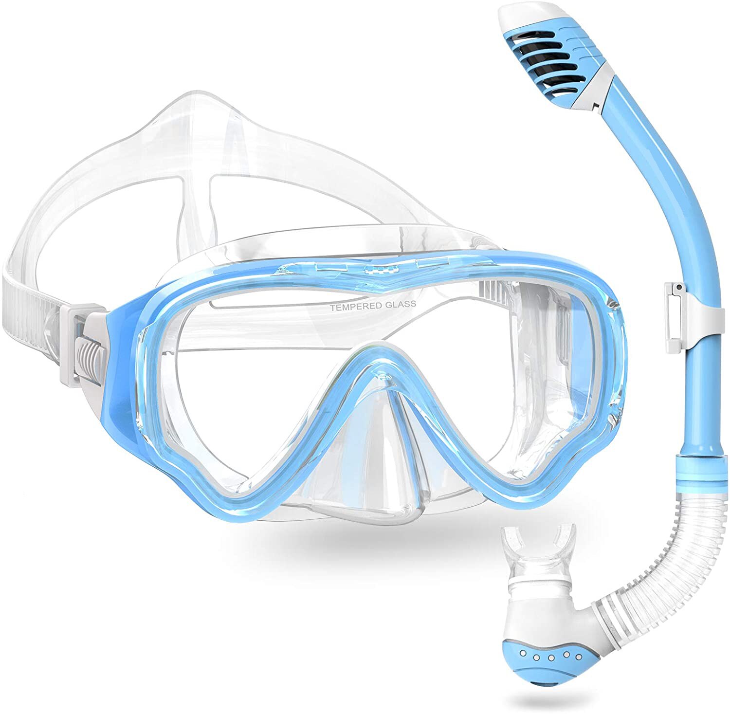 2022 Snorkelling Snorkel Diving Scuba Set Gear for Kids Youth Junior Anti-Fog Tempered Glass Snorkel Mask Snorkeling Swimming: Azure