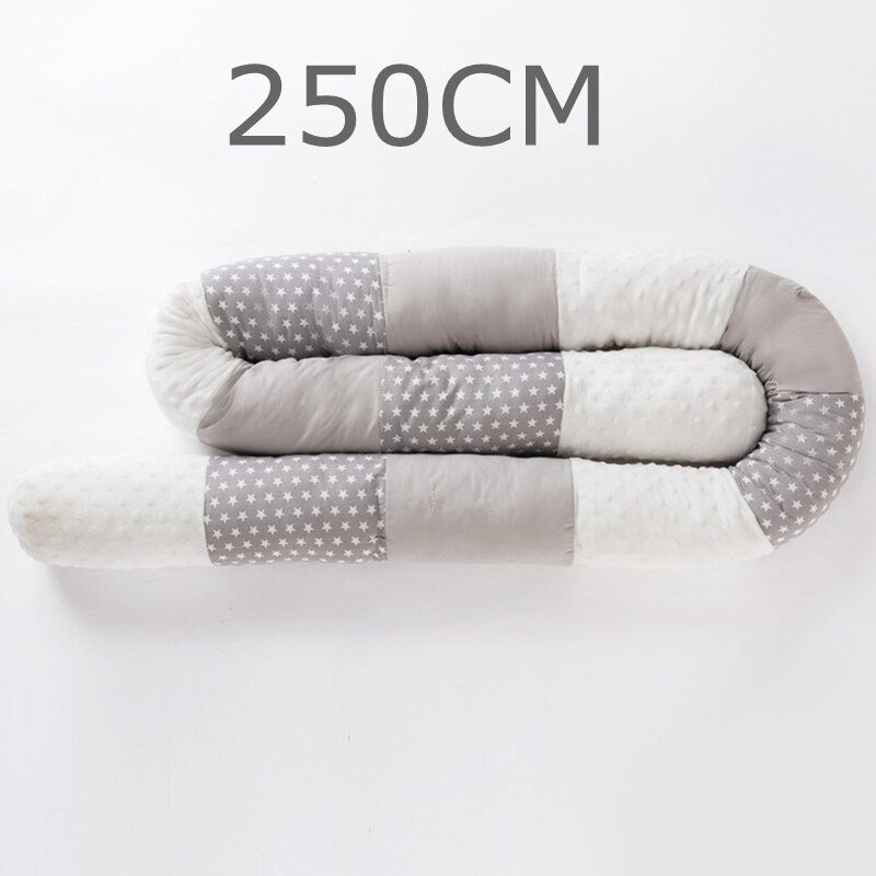 Baby Bed Bumper for Crib Newborn Nodic Thick Soft Crib Protector Cotton Patchwork Cot Cushion Kid Infant Sleep Safe Room Decor: 250cm gray