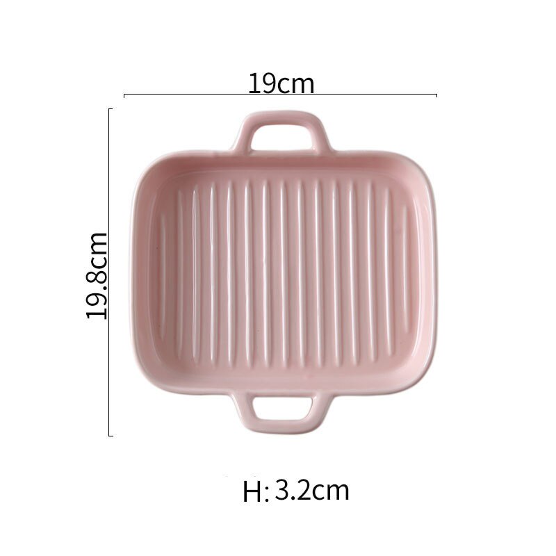 Nordic Solid Rectangle Ceramic Dinner Plate Double Ears Heat Resistant Porcelain Cheese Baking Plate Steak Sushi Fruit Tray: Square Pink