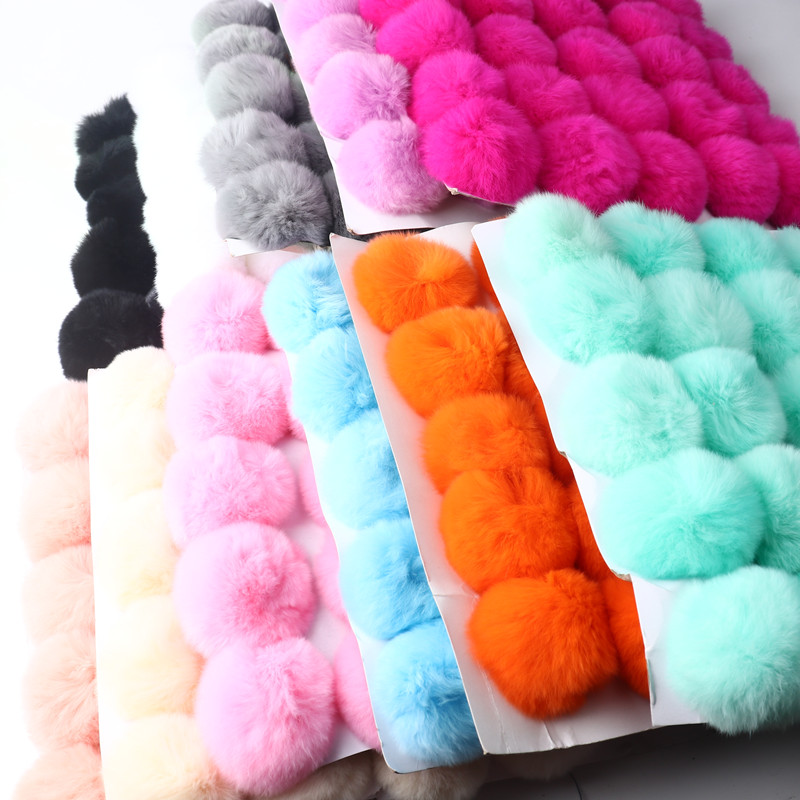10 stuks 8 cm effen Rex konijn pompom sleutelhanger tas diy handgemaakte materialen en detailhandel kleuren ondersteunen mix en match