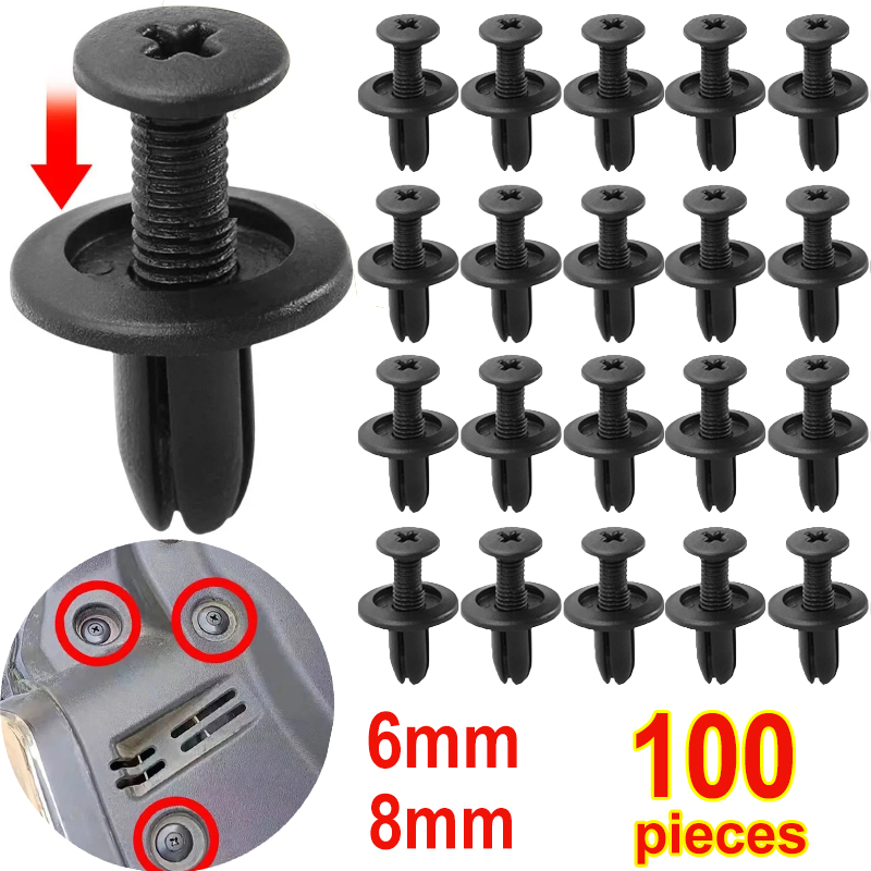 Remaches de plástico de 8mm/6mm, tornillos de sujeción para guardabarros de coche, tornillos para parachoques, Clips, remaches, agujero de 8mm, Clip de pasador de empuje de plástico, accesorios para coche