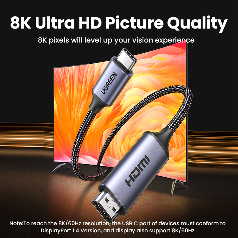 UGREEN kabel USB C do 8K HDMI kompatybilny 8K/60Hz 4K/120Hz dla MacBook Pro iMac iPad Pro dla Samsung Galaxy USB typu C do HD 2.1