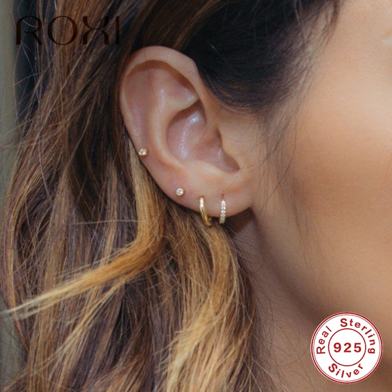 ROXI 925 de plata esterlina pendiente Simple de pequeña ronda pendientes círculo pendientes para las mujeres joyas de oído hebilla pendientes