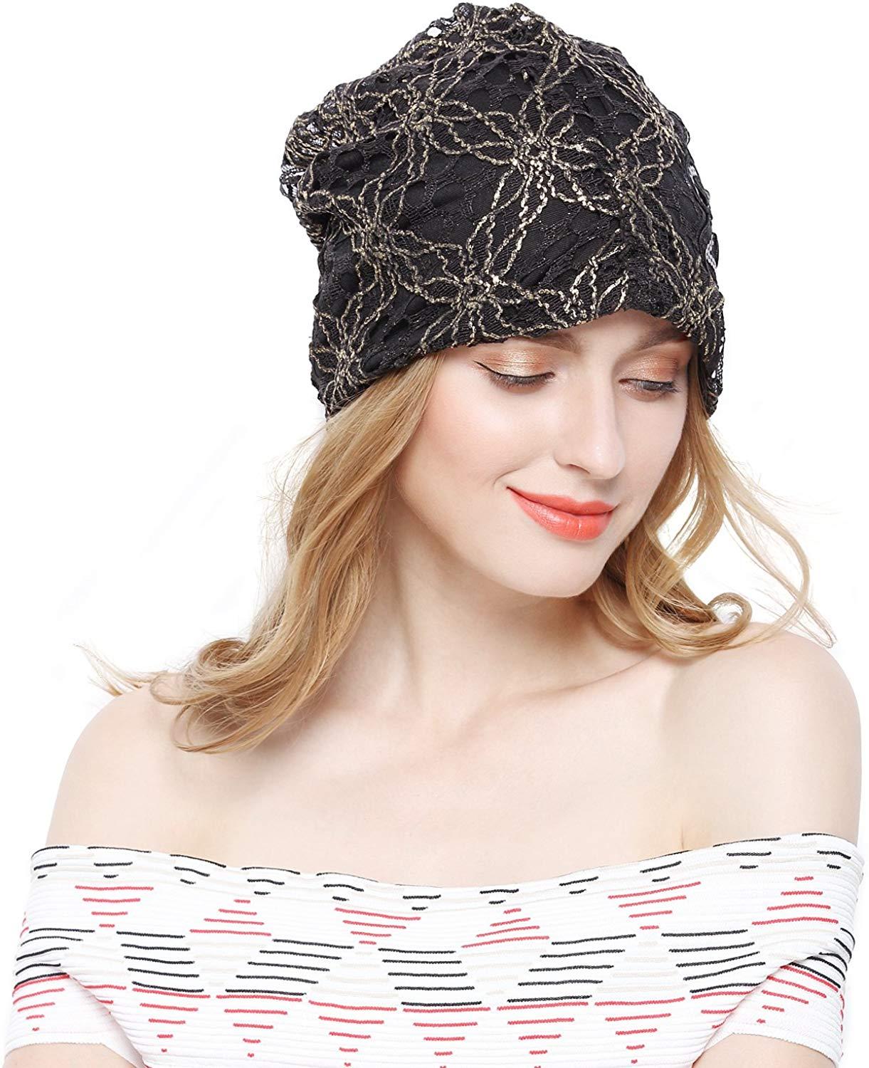 Gorro feminino de renda rendada peluda