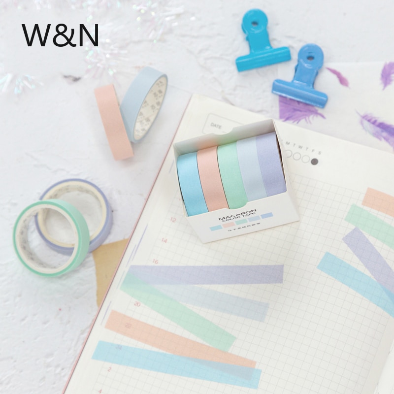 5pcs/lot Cute Solid Color Washi Tape Set Scrapbooking Decorative Adhesive Tapes Paper Japanese Stationery School Kawaii Sticker