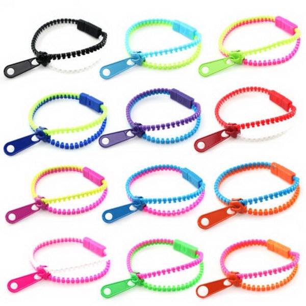 Gratis ePacket 100 stks/partij Mix vele kleuren Unisex Acryl Rock Punk Zipper Zip Shaped Enkelband Bangle Armband Gemengde kleuren