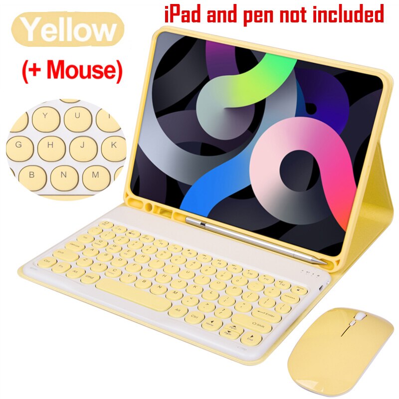 For iPad 10.2 Case with Keyboard for Apple iPad 7 8 9 7th Gen 8th 9th Generation bluetooth keyboard Mouse Cover Cases: Yellow with mouse