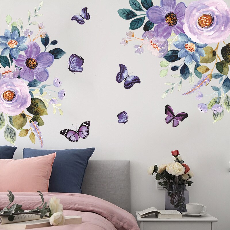 Color Lead Purple Flowers Wall Stickers Living Roo... – Vicedeal