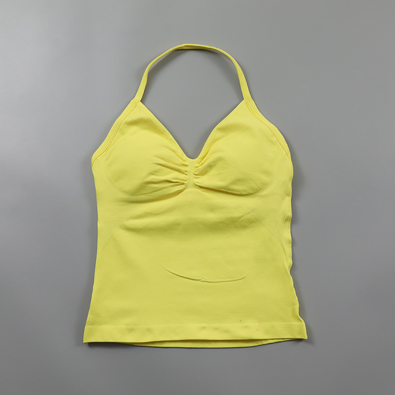 Impact Longline Strappy Top Women Seamless Yoga Tank Tops Ruched Backless Gym Clothes Workout Sleeveless Shirts With Buit In Bra: L / Rose Red