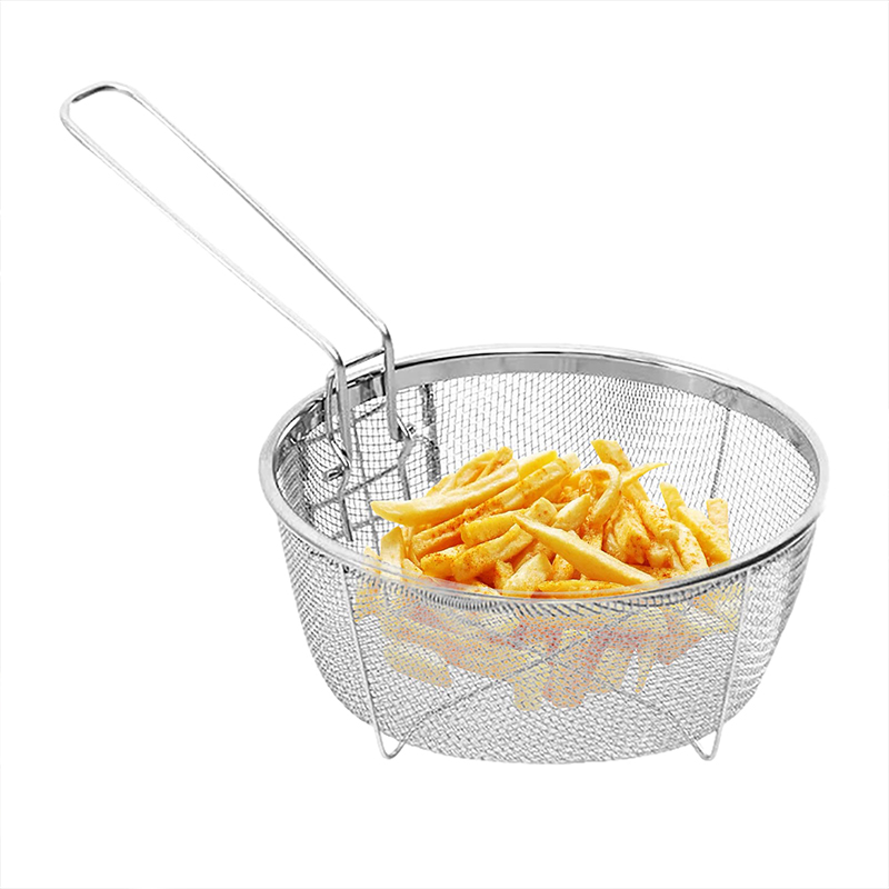 Cesta de batatas fritas em aço inoxidável com alça, filtro fritadeira, branqueamento Skimmer para cozinha