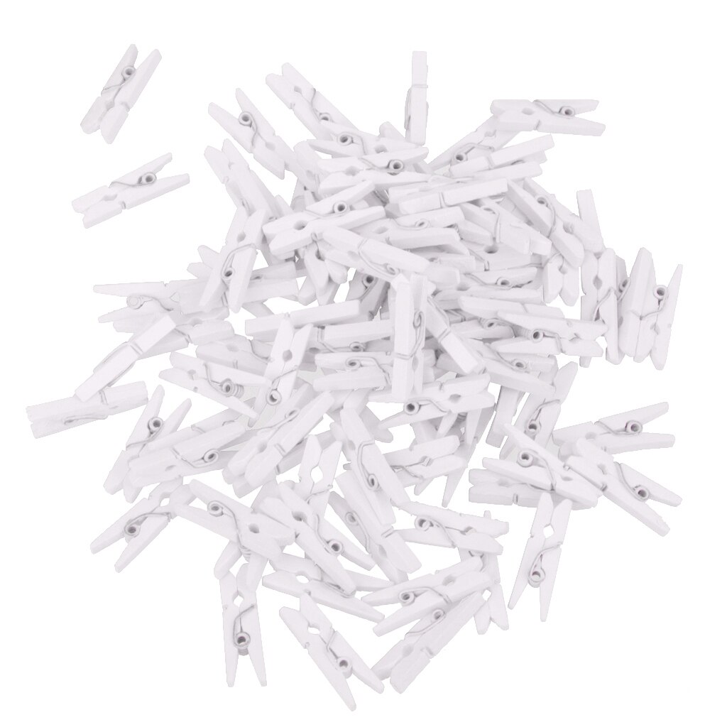 100pcs 25mm White Wooden Paper Clips Photo Paper Peg Pin Wedding Decorations