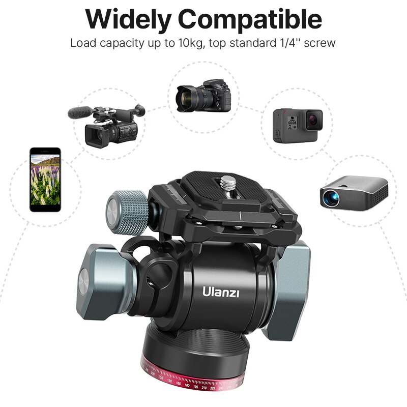 Ulanzi-Cabezal de trípode panorámico U-190, cabezal de vídeo hidráulico fluido para trípode, monopié, soporte para cámara móvil SLR DSLR