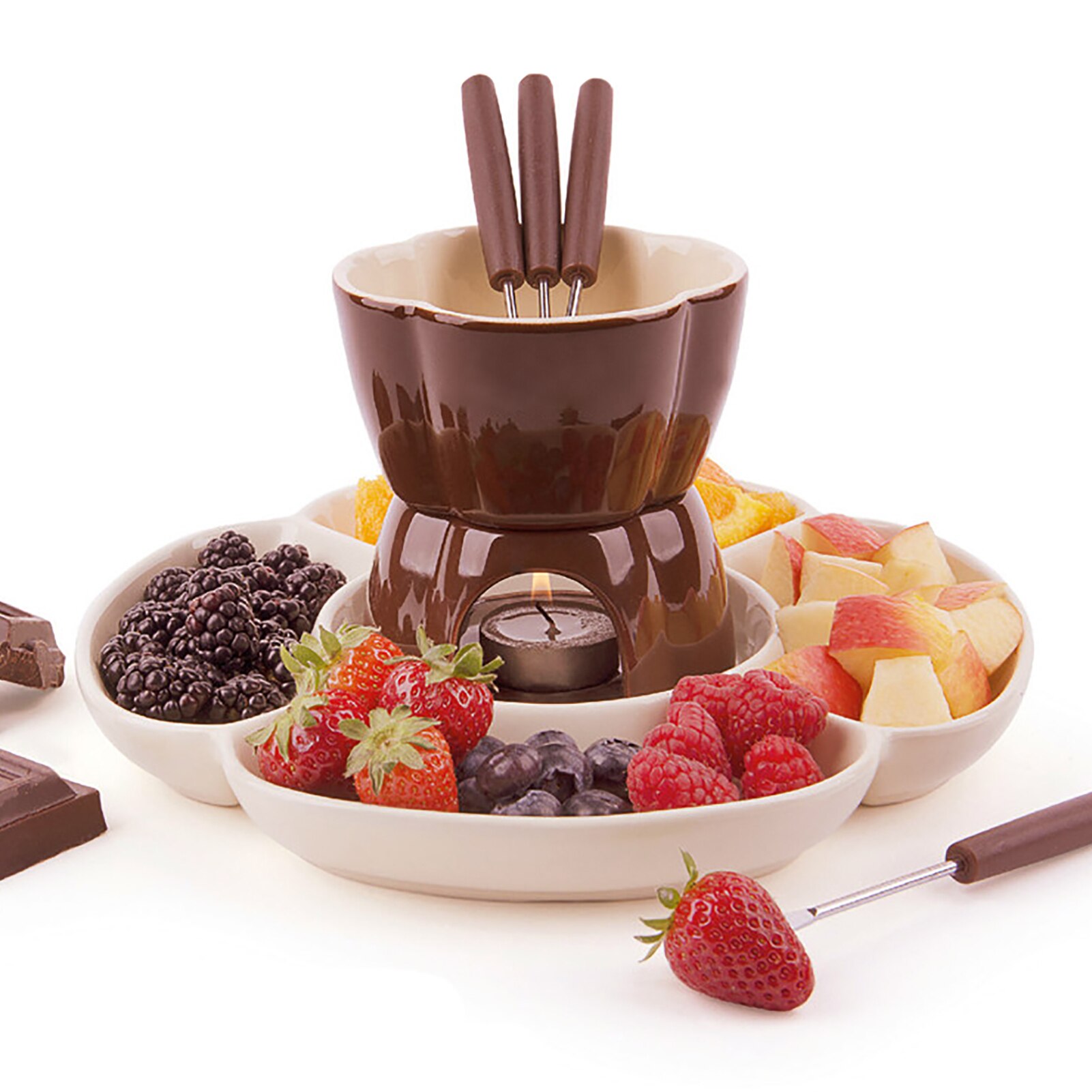 8PCS Ceramic Fondue Set Chocolate Fondue Pot With Tealight Candles Diy Fondue Serving Set For Cheese Chocolate Icecream