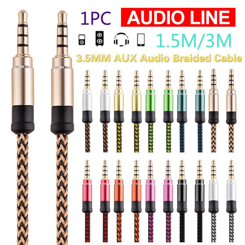 1PC 1.5M/3M 3.5MM AUX Audio Braided Cable Aux Line Audio Cavo Jack Maschio A Maschio Audio Aux Cavo For Samsung MP3/4 Car Huawei