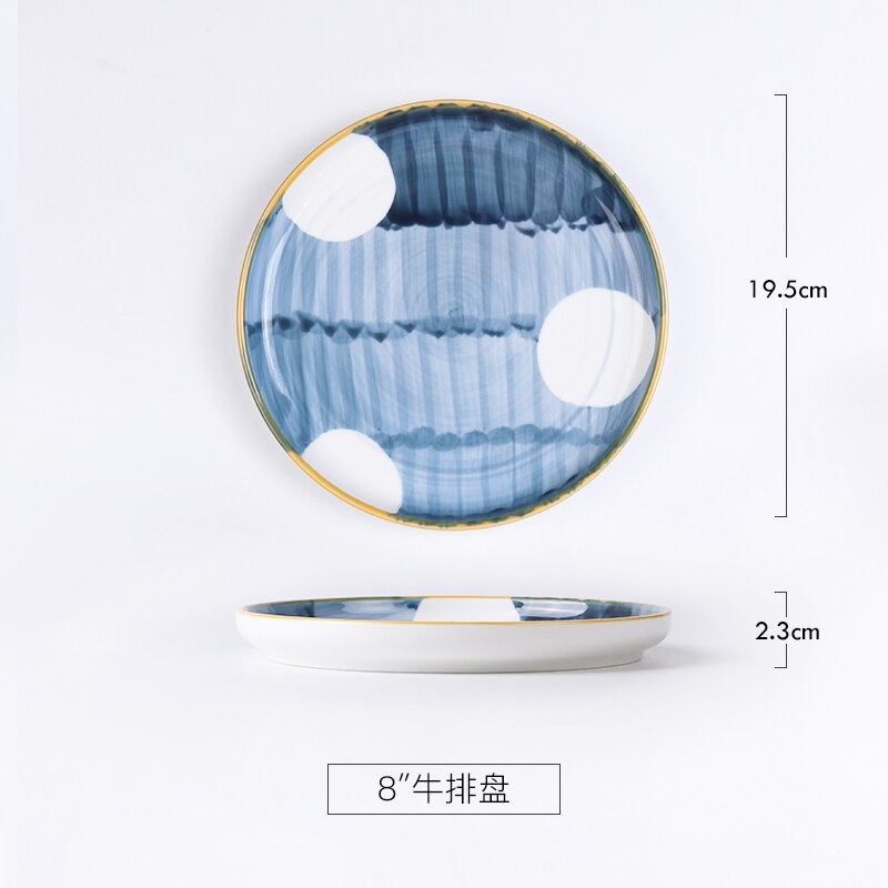 Serving Plate Dinner dish Underglaze Color Tableware Dish Steak Flat Plate Breakfast Plate Hand-painted Ceramic: 8INCH C