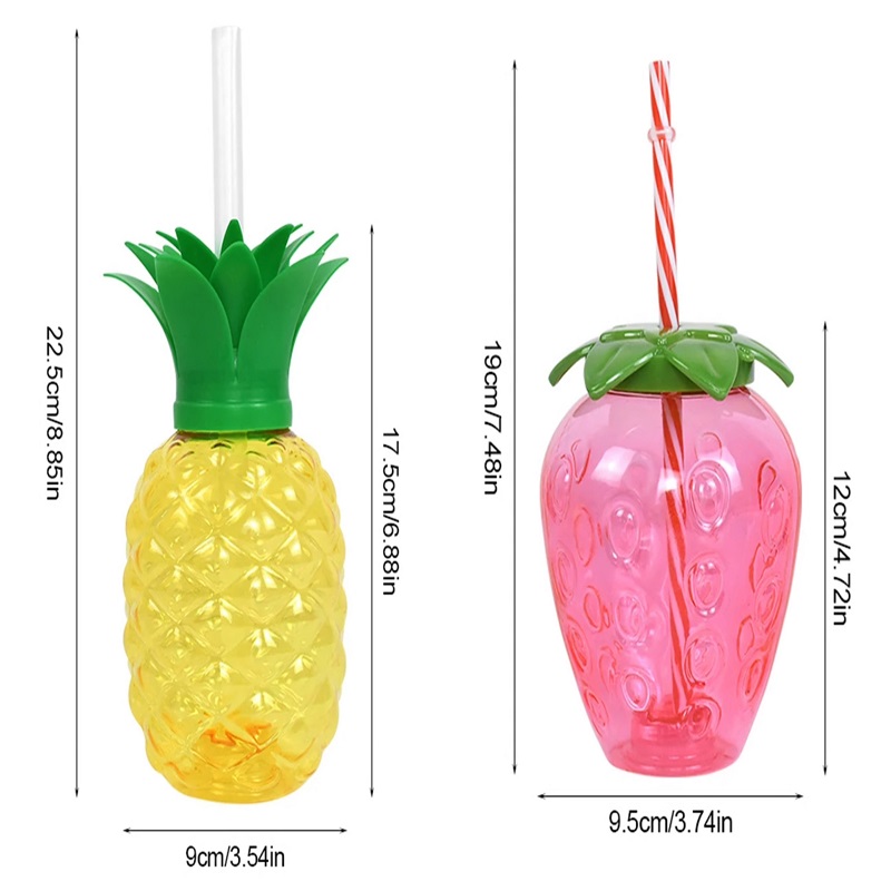 1/3/6Pcs Plastic Pineapple Cups with Straw Strawberry Cup Hawaiian Luau Birthday Party Decoration Summer Beach Drinking Cup