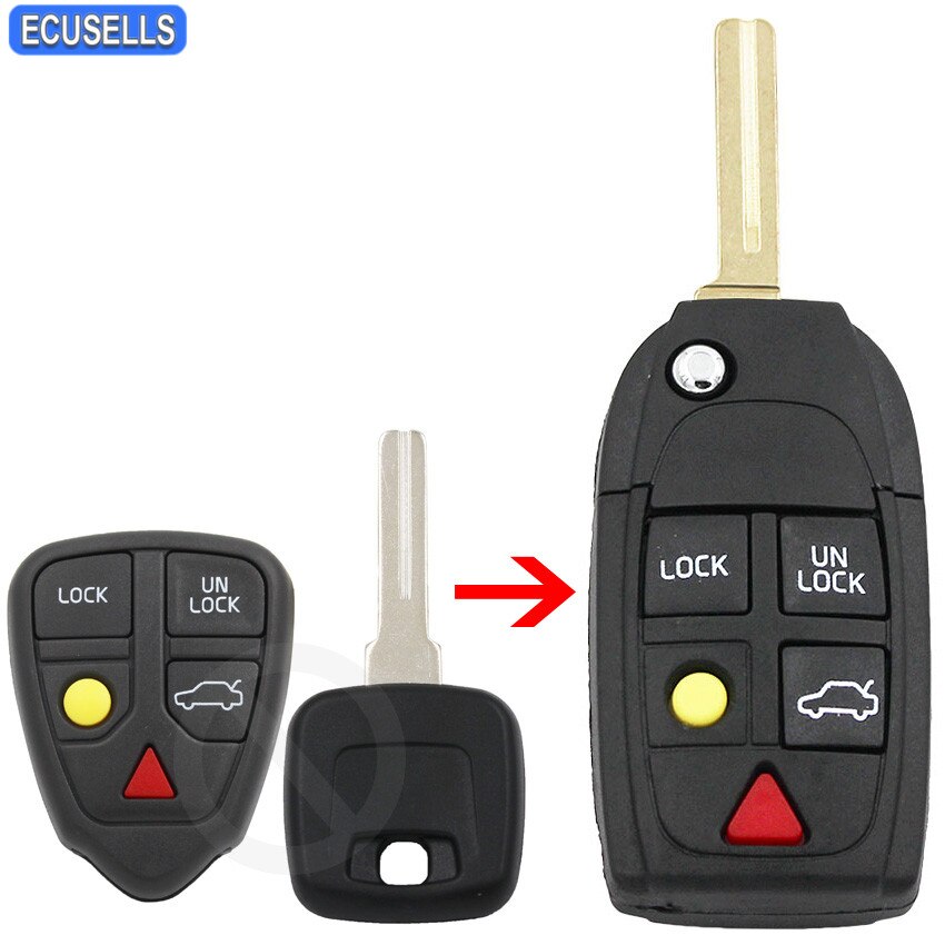 5 Knop Flip Remote Key Shell Case Fob Vouwen Slimme Auto Sleutel Behuizing Voor Volvo S80 S60 V70 XC70 XC90 2004 Ongesneden Blade