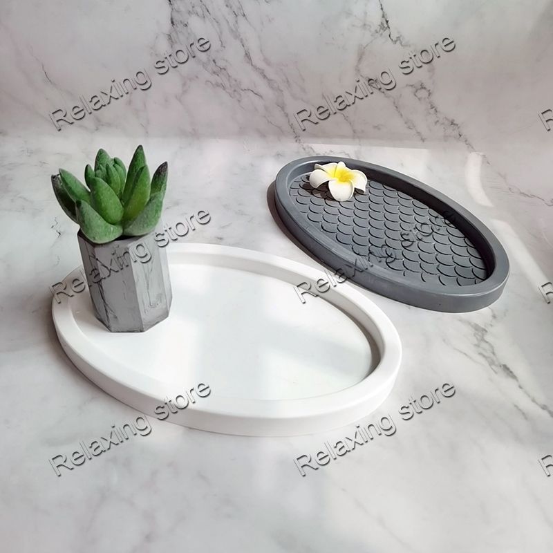 19cm ovale betonbakke palle silikone form stor størrelse ellipse form cement opbevaring bakke forme gips epoxy harpiks form