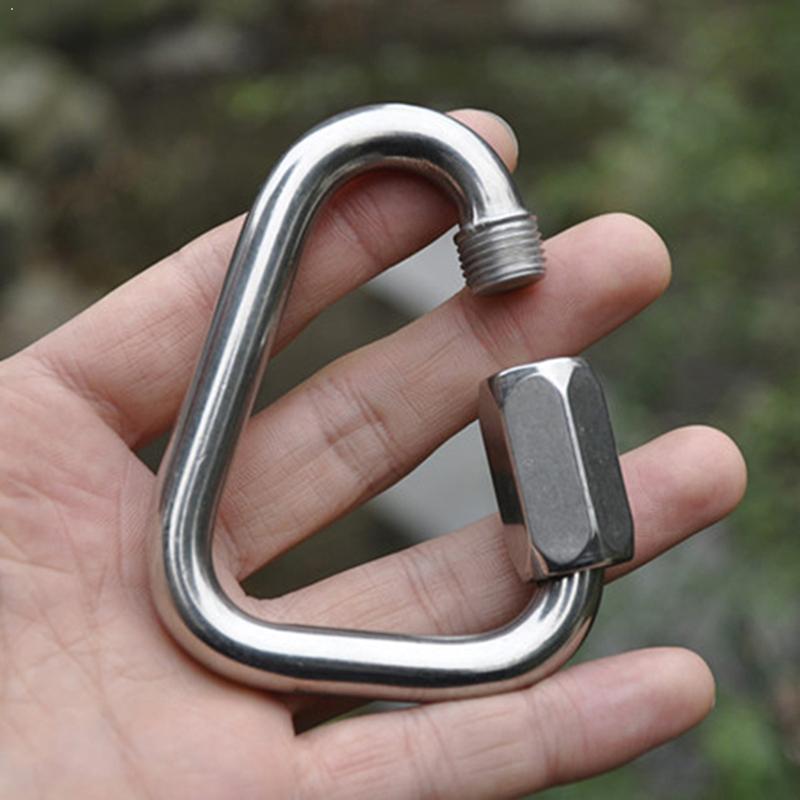 Triangle Shape Mountain Rock Climbing Stainless Steel Carabiner Lock Buckle Mountaineering Buckle Screw Safety Q4S0