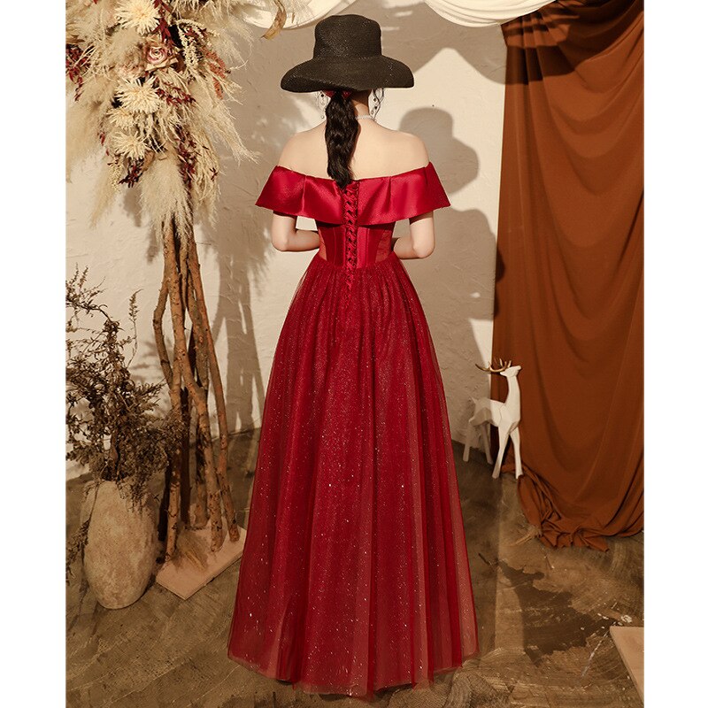 Vestido de noche para mujer, vestido de boda de color burdeos, vestido de novia tostado, Banquete de compromiso de gama alta