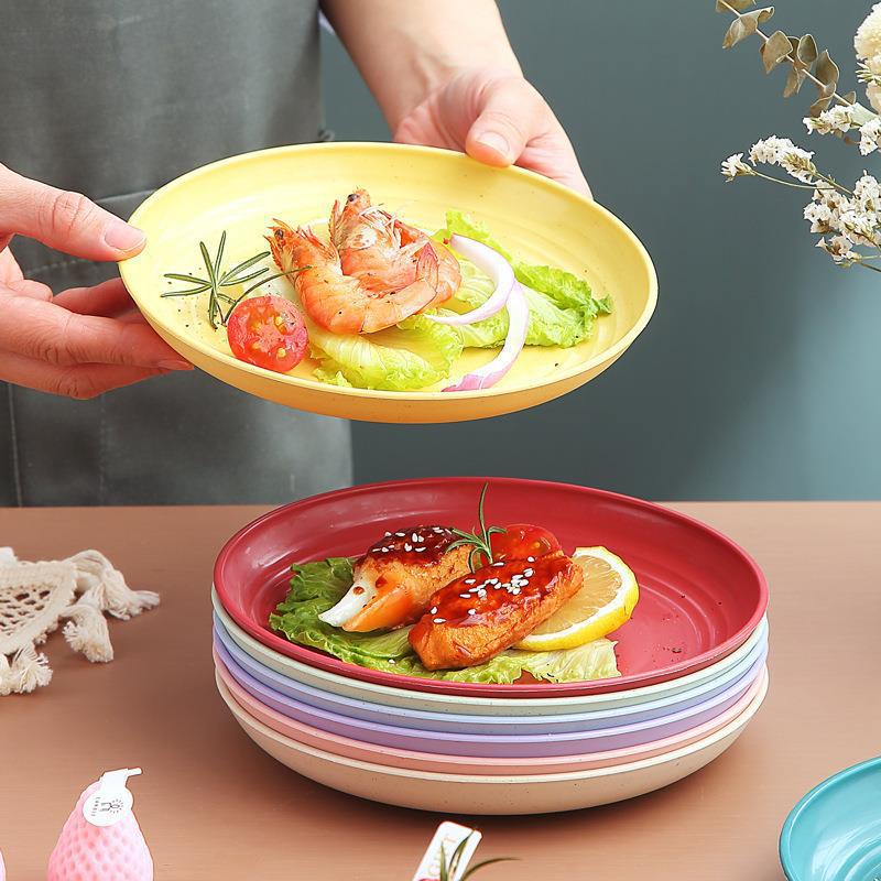Ronde, met tarwevezels versierde plastic eettafelborden, herbruikbare dessertborden voor kamperen en picknicks, fruitborden, dinerborden, keukenbenodigdheden groothandel