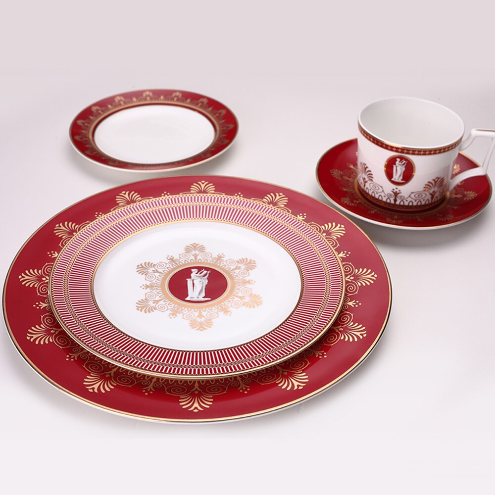 High bone china tableware dinner plate set noodles steak plate Dessert cake tray ceramic plate red bright series