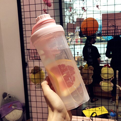 Plast protein shaker flaske med bærer håndtag låg mundskala til mænd og kvinder gym fitness lyserød 500ml 700ml oz: 700ml lyserøde