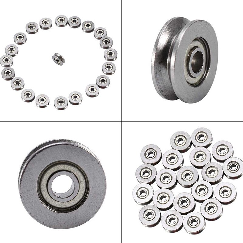 20Pcs V Groove Bearing 3X12X4mm Carbon Steel Durable V Groove Ball Bearing Pulley for Rail Track Linear Motion Systems