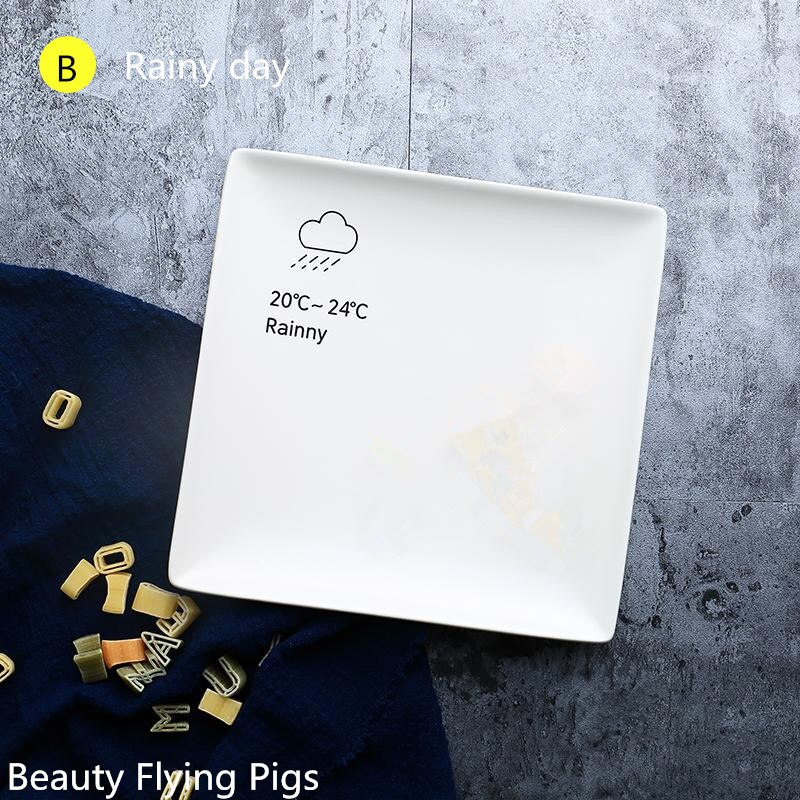 nordycki Zachodni stek kwadratowy talerz ceramiczny nowoczesna prostota kreatywna pogoda makaron ciasto talerz na owoce kochanie talerze 4 sztuk/zestaw: B 4szt 19cmx19cm