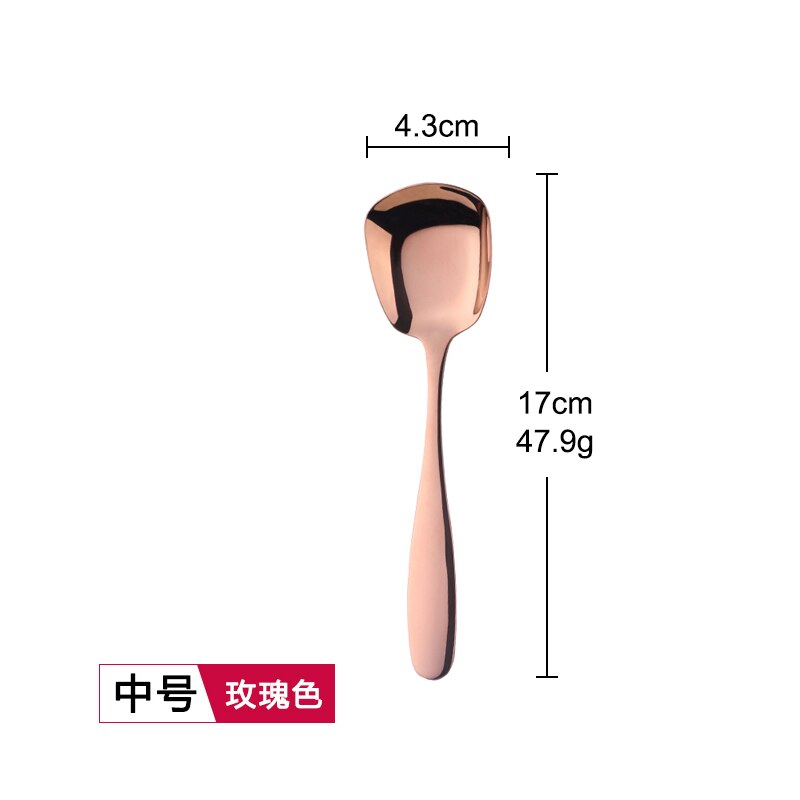 Buyer Star Stainless Steel Square Spoon S M L Rice Spoon Set Dinner Sponn Tableware For Kids &amp; Adult Kitchen Accessory: Rose Gold Medium