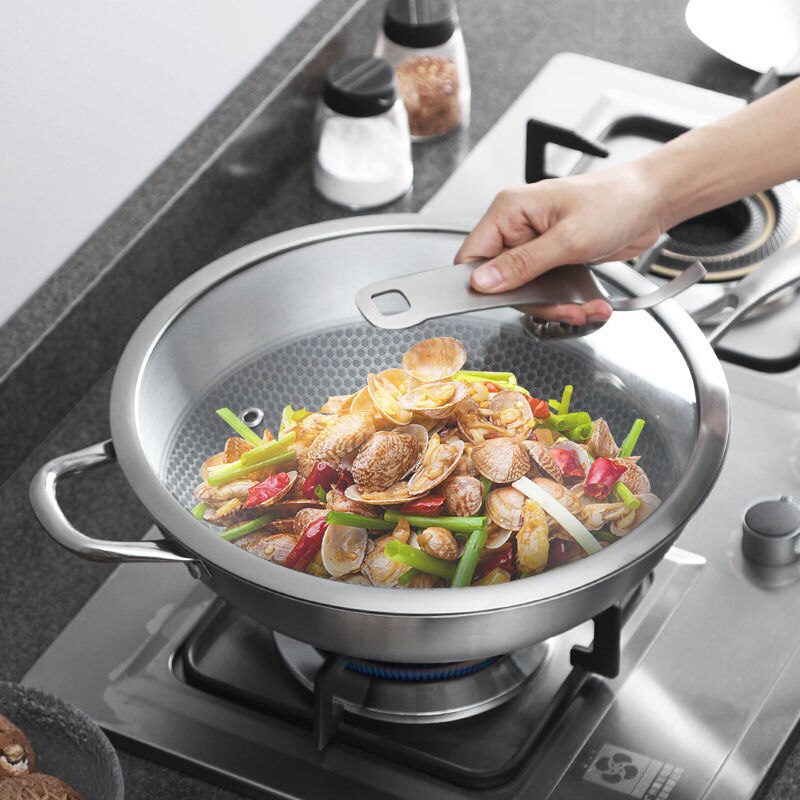 Stainless Steel Pan Uncoated Non-stick Wok Pan Gas Induction Cooker Household Pot Cast Iron Wok Induction Pan Cooking Pot