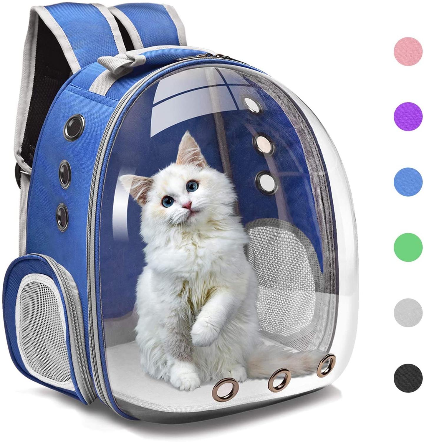 Katteholder taske kattebur transport rygsæk taske rejse kæledyr bærbar åndbar hund rygsæk gennemsigtig taske bærer til kæledyr kæledyr: Blå