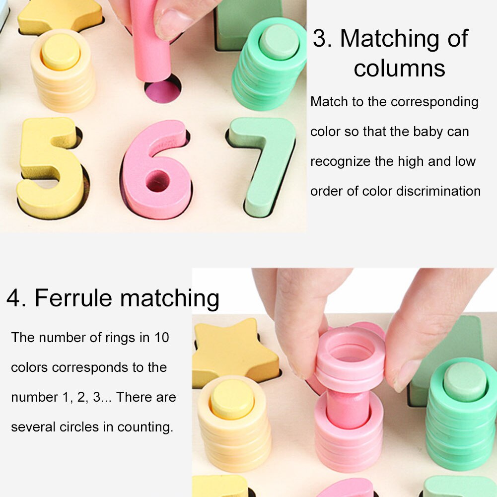 3 in 1 Wooden Puzzle Stacking Board Color Shape Matching Education Kids Toy