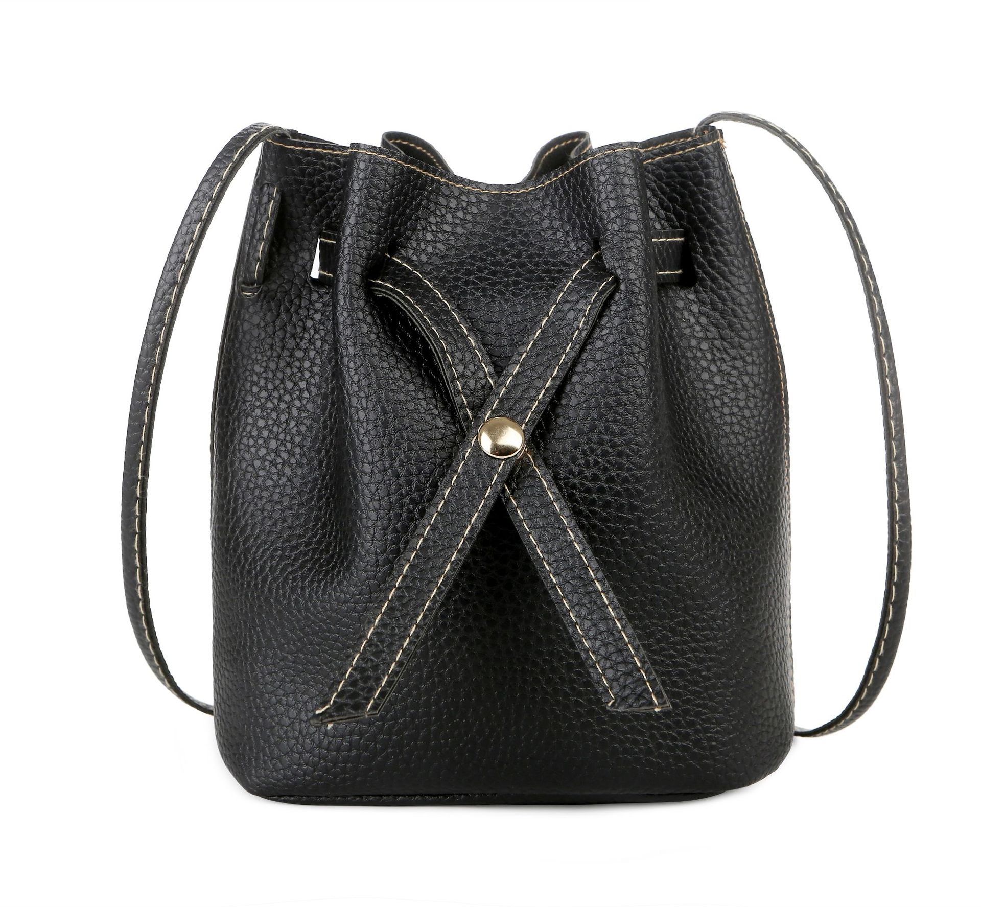 Bolso de cubo de Color sólido para mujer, bolsa de hombro, novedad de verano, primavera,: Litchi black