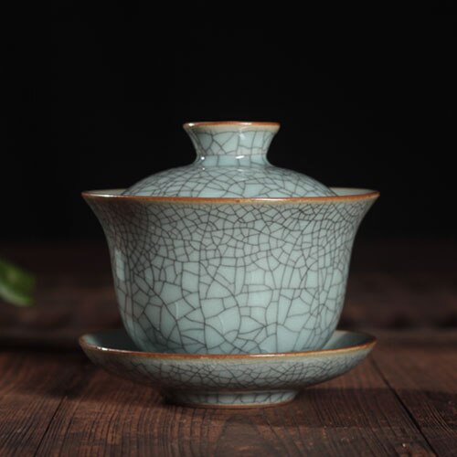 Geyao crackle glaze porselensterrin brother ovn keramisk gaiwan kopp bollesett merket dekkede boller kopp tallerken 150ml på kinesisk: Blå