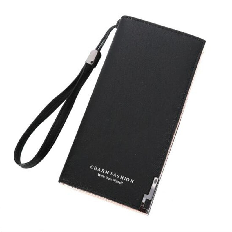 Women Wallets Dull Polish Leather Wallet Double Zipper Day Clutch Purse Wristlet Portefeuille Handbags Carteira Feminina: black-1