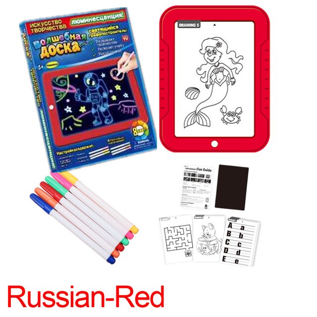 Magic Pad 3D planche à dessin pour enfants tableaux d'écriture électroniques plaque peinte à la main coloré lumineux Graffiti peinture Pad: Russian-Red