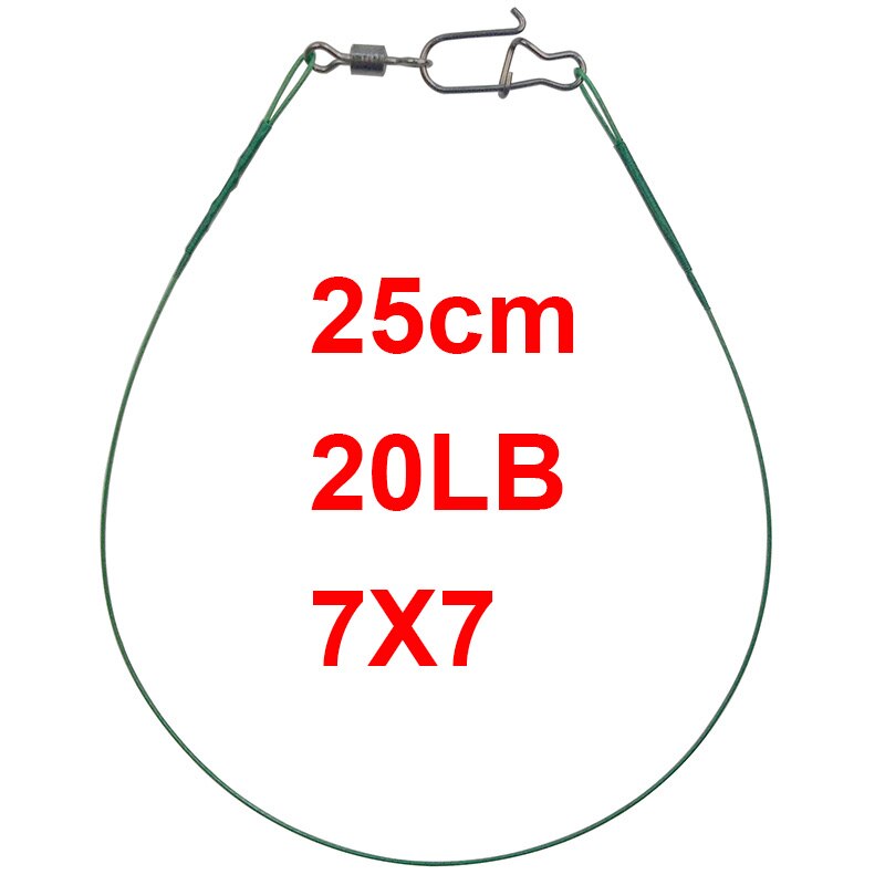50 stk grøn nylonbelagt rustfrit stål fiskesnøre wire ledere 20cm 25cm spor fiske stål wire test 13lb 20lb 26lb: 25cm 20lb 7 x 7