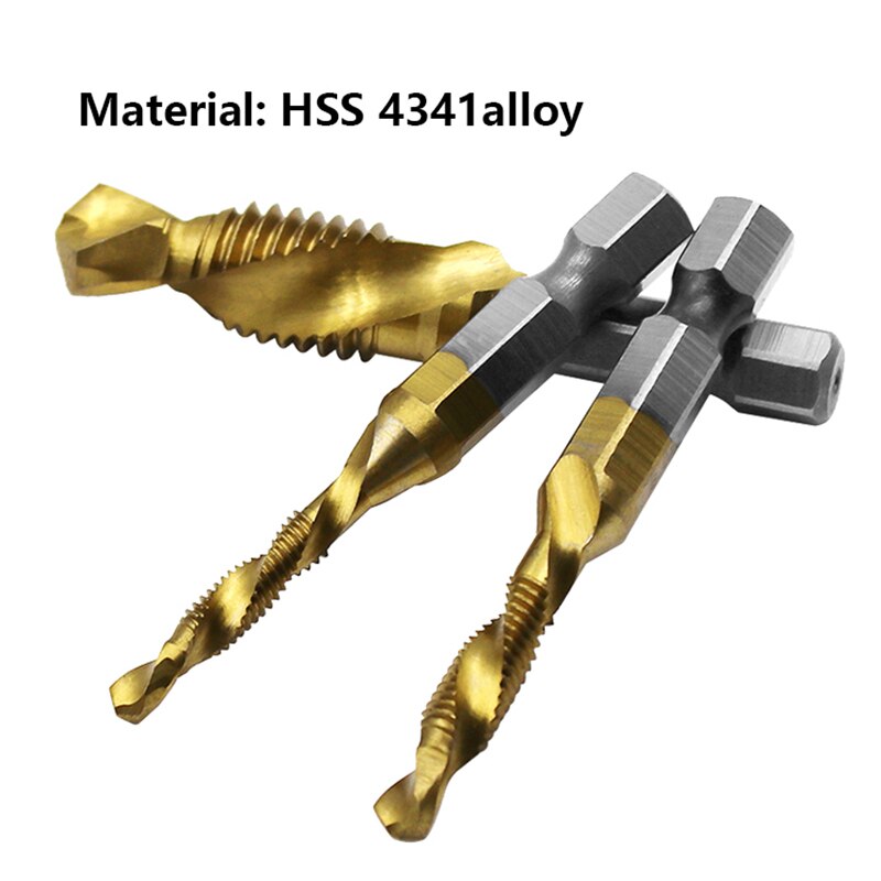 6Pcs Tap Drill Bit Hex Shank Titanium Plated HSS Screw Thread Metric Bit Screw Machine Compound Tap M3 M4 M5 M6 M8 M10 Hand Tool