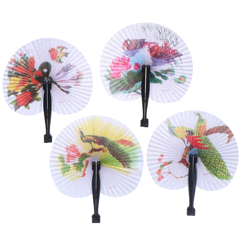 Pocket Folding Hand Fan Round Circle Printed Paper Party Decor Decorative Fan Chic Female Handheld Fan Chinese