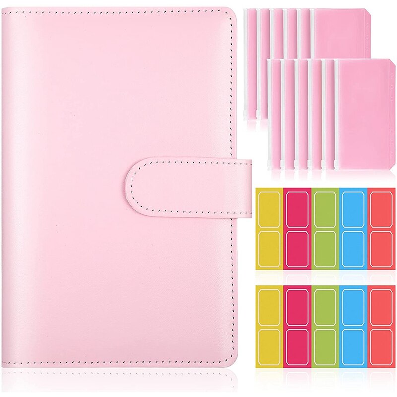 15 Pieces A6 Binder Cover Set, PU Leather Notebook Binder Refillable Planner Binder for Home School: Pink