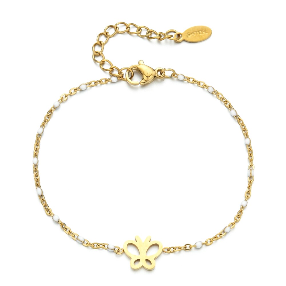 Zmzy eenvoudige ketting, schattige vlinderarmbanden en bangles voor vrouwen, roestvrijstalen trouwsieraden, pulseira: Wit